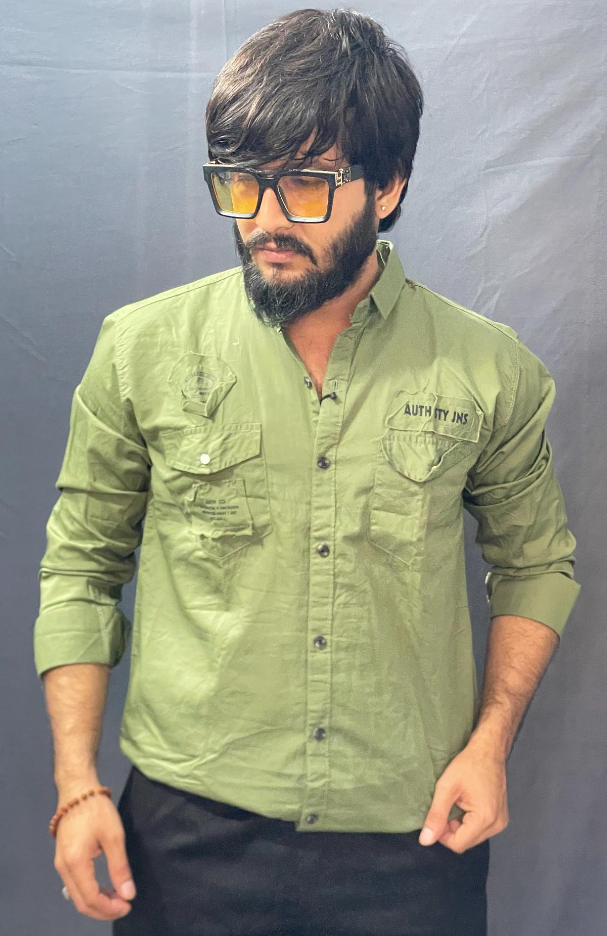 upload_1764775791024_0_lbmWe6XOc.jpg LITE GREEN DOUBLE POCKET PLAIN SHIRT 161 P76 - Image 1
