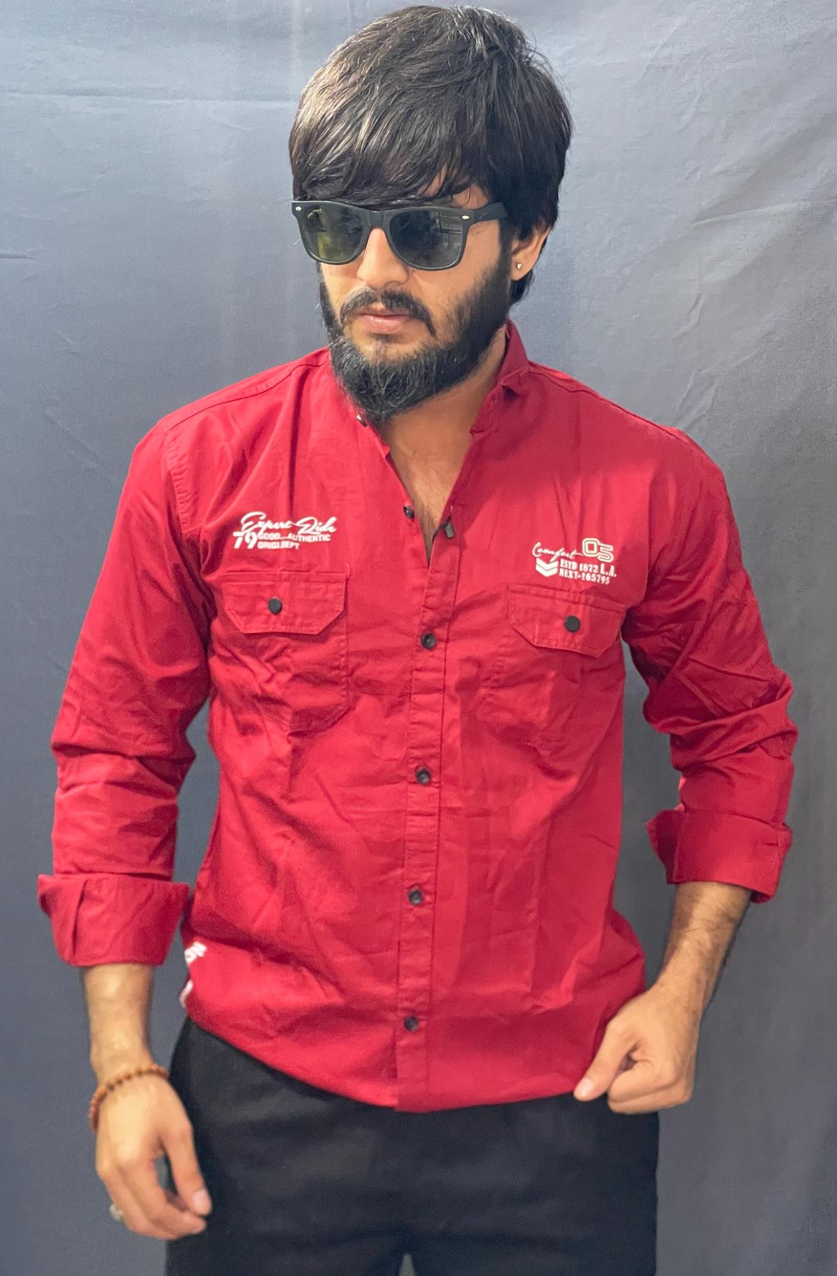 upload_1764776025949_0_irKt5PDP7.jpg RED PLAIN DOUBLE POCKET SHIRT 163 P75 - Image 1