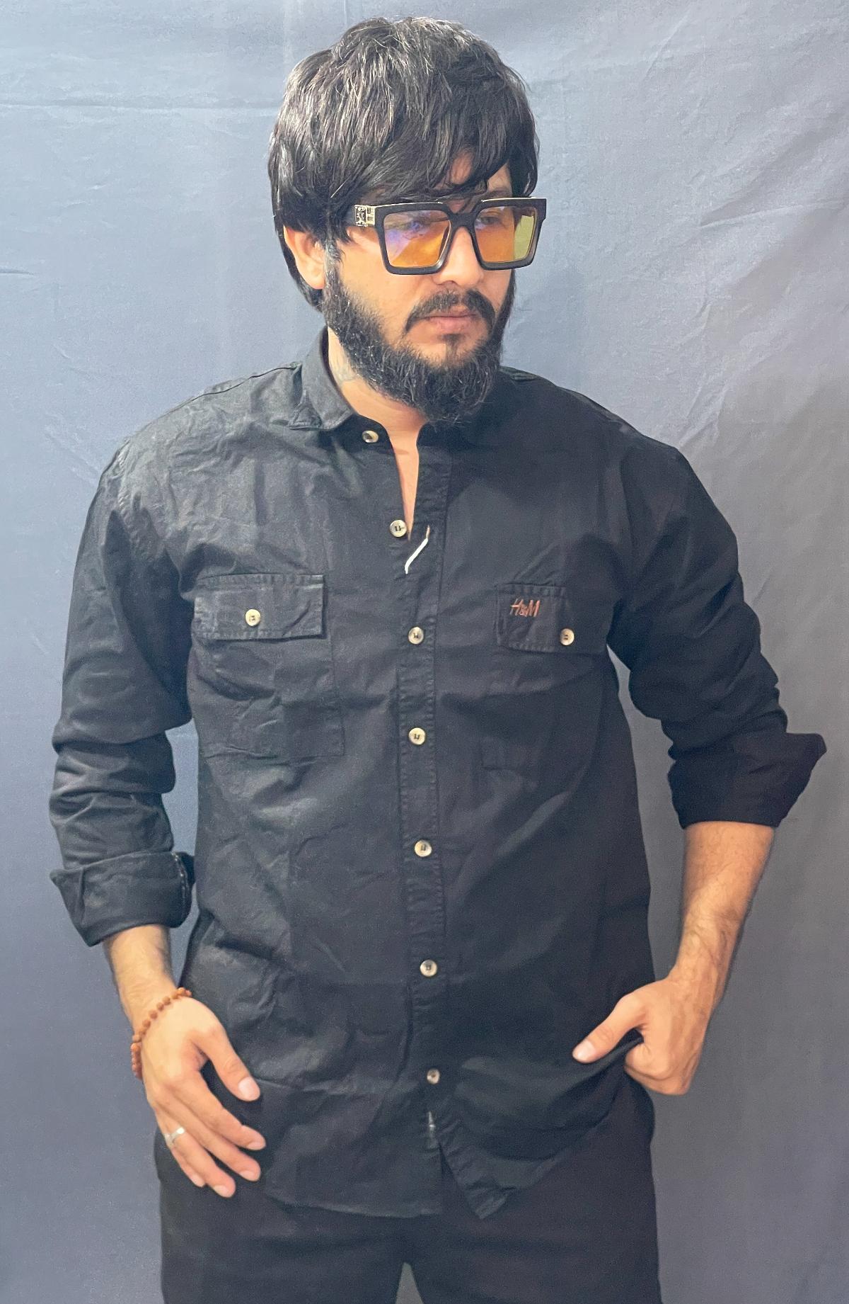 upload_1764776167562_0_rWpVDv6Yo.jpg BLACK PLAIN DOUBLE POCKET SHIRT 164 P14 - Image 1