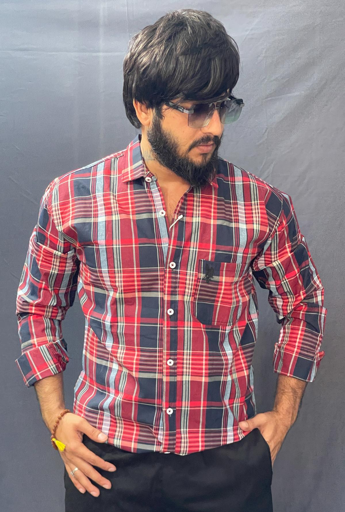 upload_1764783081071_0_BmiytEfkR.jpg RED & BLUE MULTI CHECKS GREEN SHIRT 157 P23 - Image 1