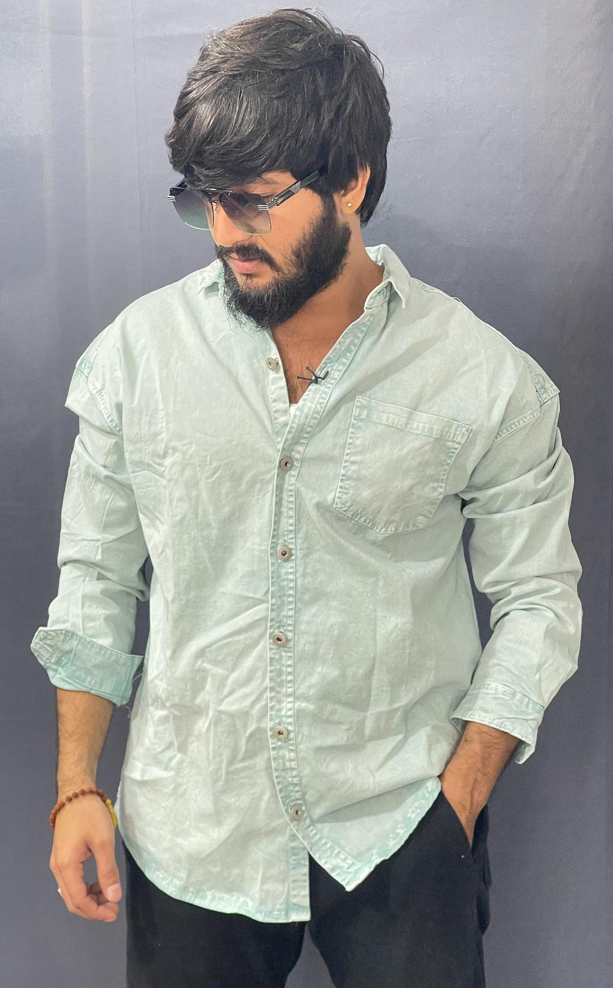 upload_1764806195535_0_fWrBnV4p0.jpg LITE SKY WASH DENIM PLAIN SHIRT 165 P59 - Image 1