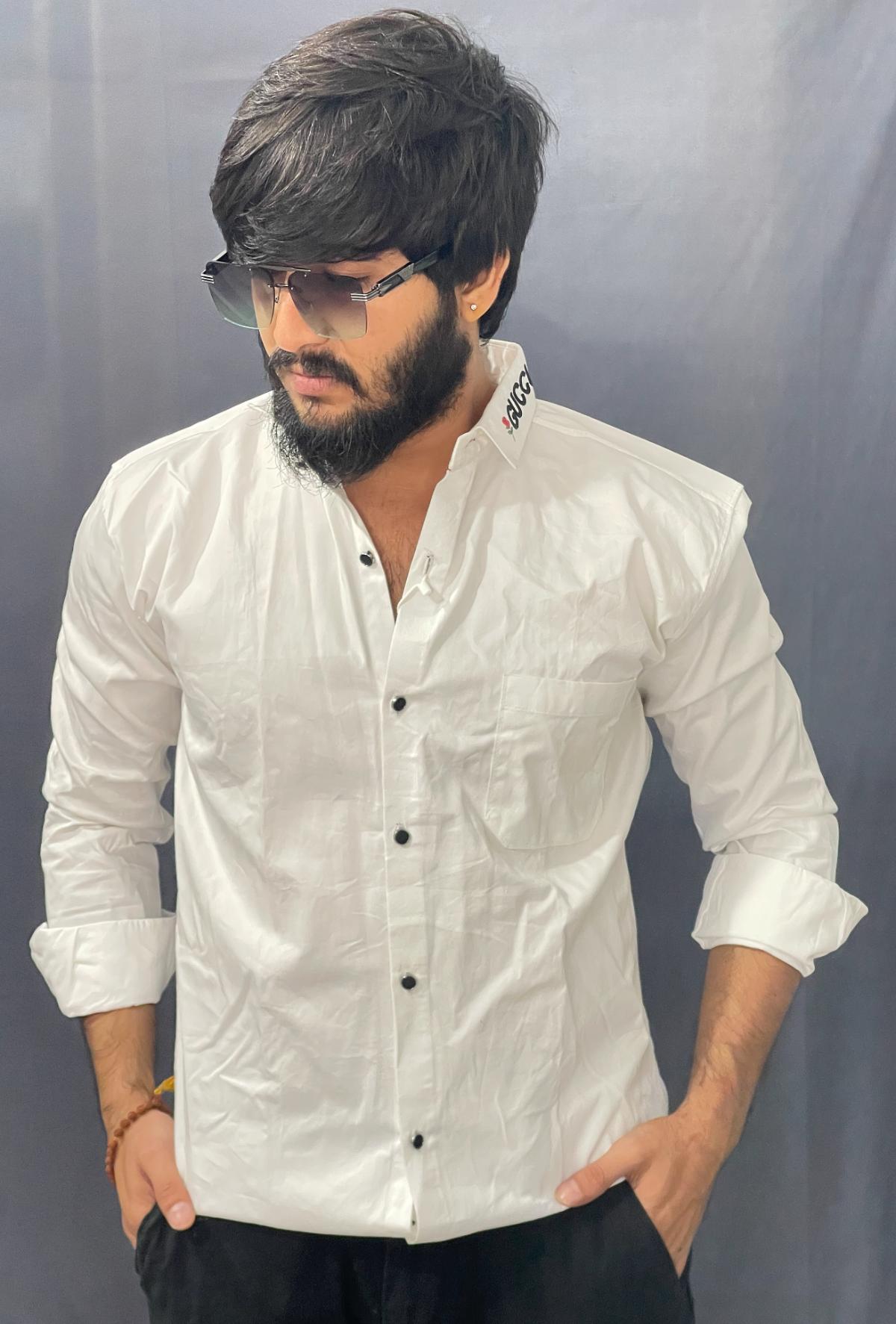 upload_1764806381238_0_ze8qt37ry.jpg WHITE COLLAR PARRTEN PLAIN SHIRT 166 P41 - Image 1