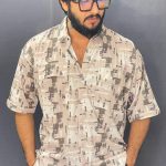 CREAM PRINTED DOUBLE POCKET DOWN SHOULDER PRINTED SHIRT 176 P82