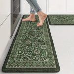 2Pcs Emerald Green Mandala Kitchen Mat